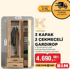 KERVANCI 3 KAPAK 2 ÇEKMECELİ GARDIROP